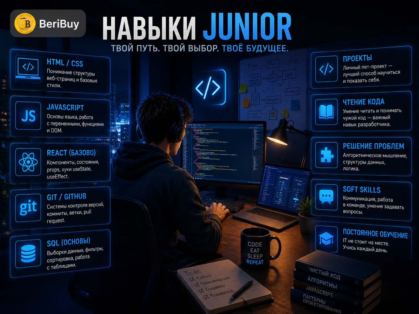 Навыки junior-разработчика в эпоху AI: GitHub, API, проекты, code review и AI-tools